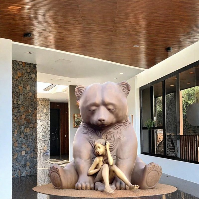 Large Bronze Bear with Girl Statue BAN-374