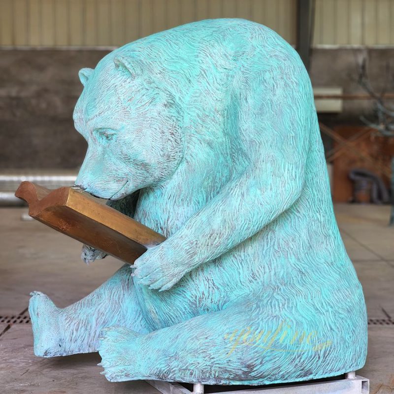 Bronze Reading Bear Sculpture