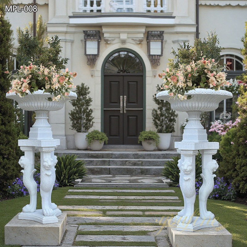 Hand Carved Marble Roman Lion Pedestals Planter MPL-008