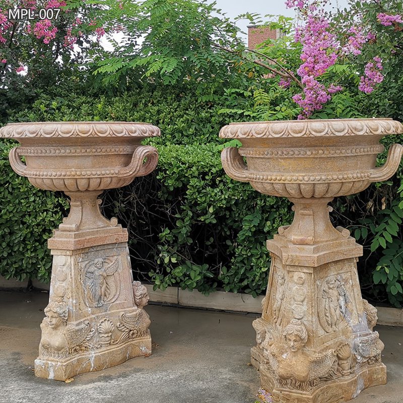 outdoor Hand Carved Natural Marble Antique Planter