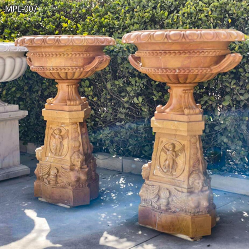 outdoor High Quality Natural Marble Antique Yellow Planter