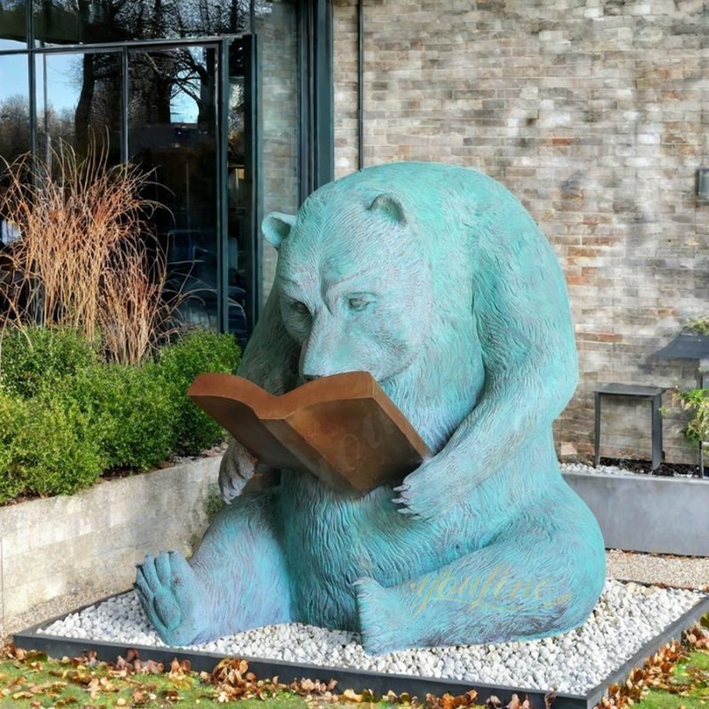 Large Bronze Reading Bear Statue BAN-237