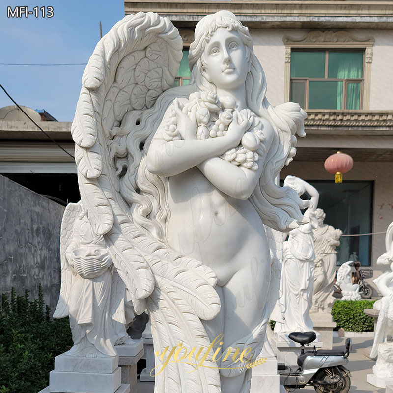 Life Size Marble Angel Statue Holding Flower