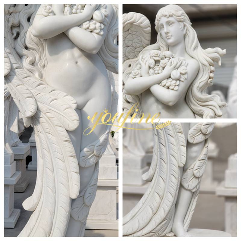 Life Size Marble Nude Angel Statue Holding Flower details