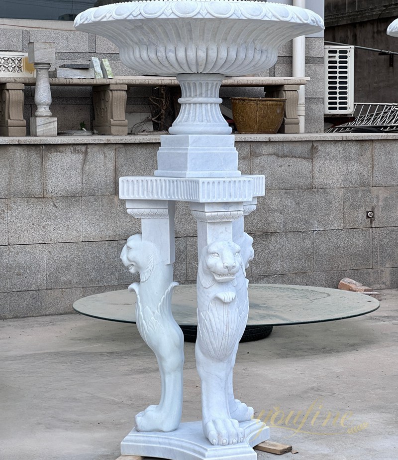 white Marble Lion Pedestals Planter