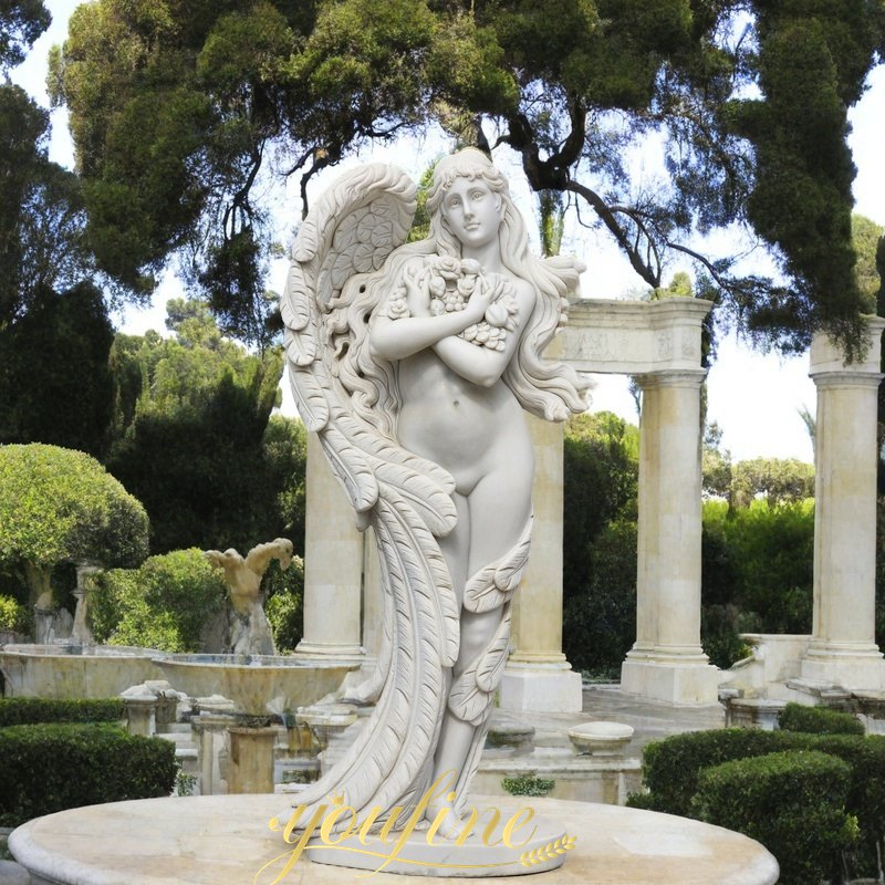 Marble Nude Angel Statue Holding Flower for sale