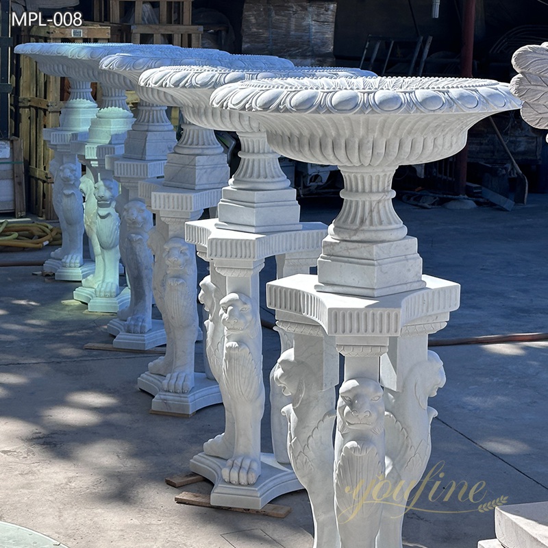 white Marble Roman Lion Pedestals Planter