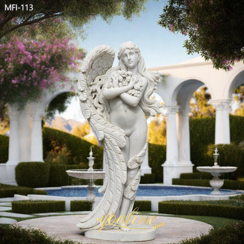 Life Size Marble Nude Angel Statue Holding Flower