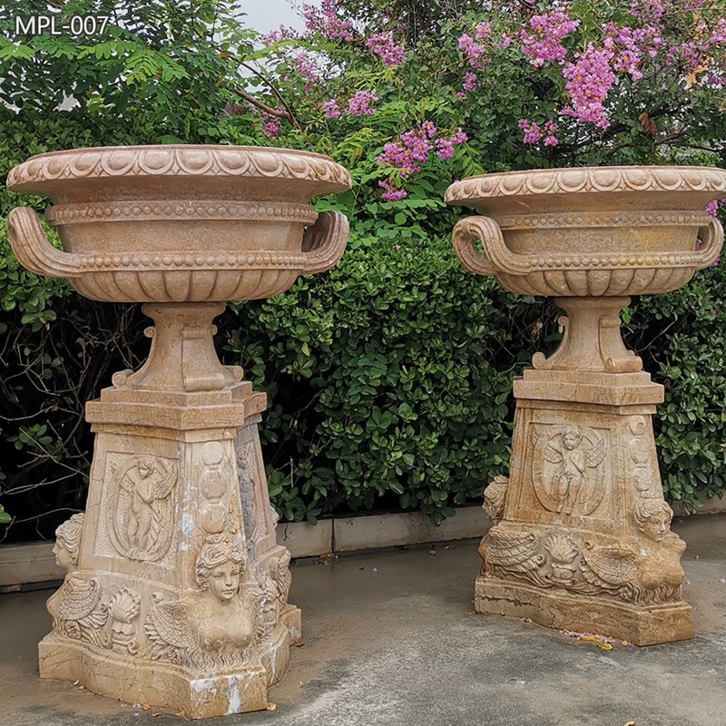 large beige High Quality Natural Marble Antique Planter