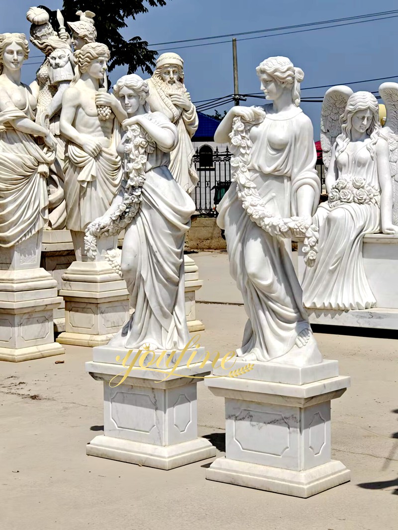 garden white marble female statue holding flower