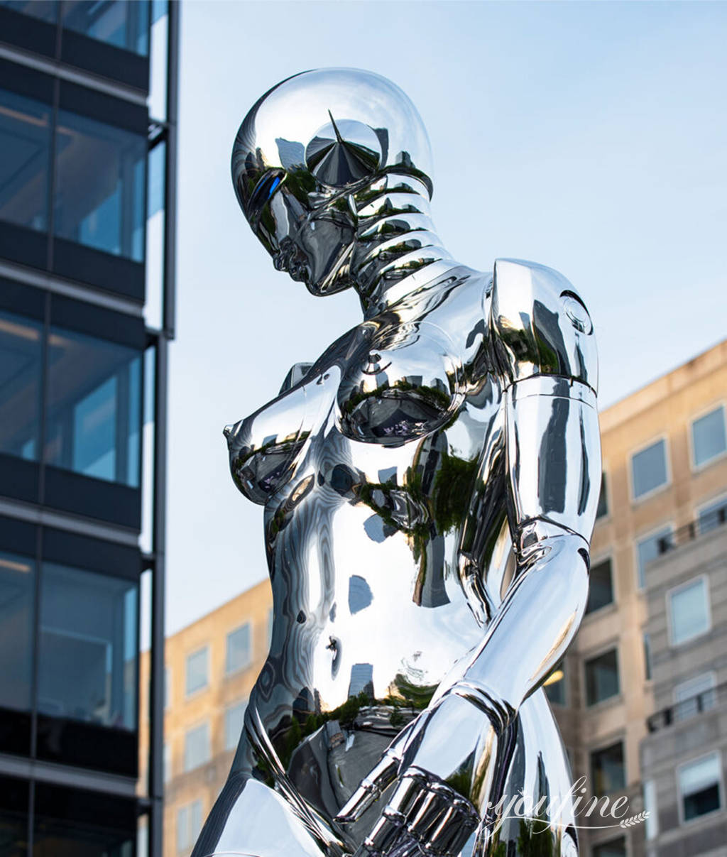 stainless steel robot sculpture details