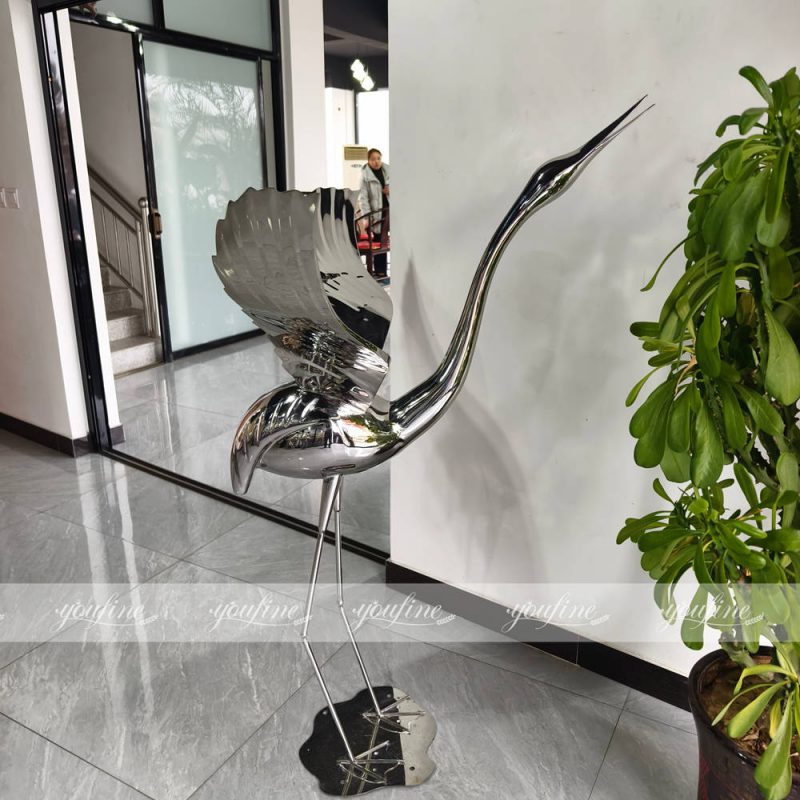 stainless steel metal heron sculpture for interior decor