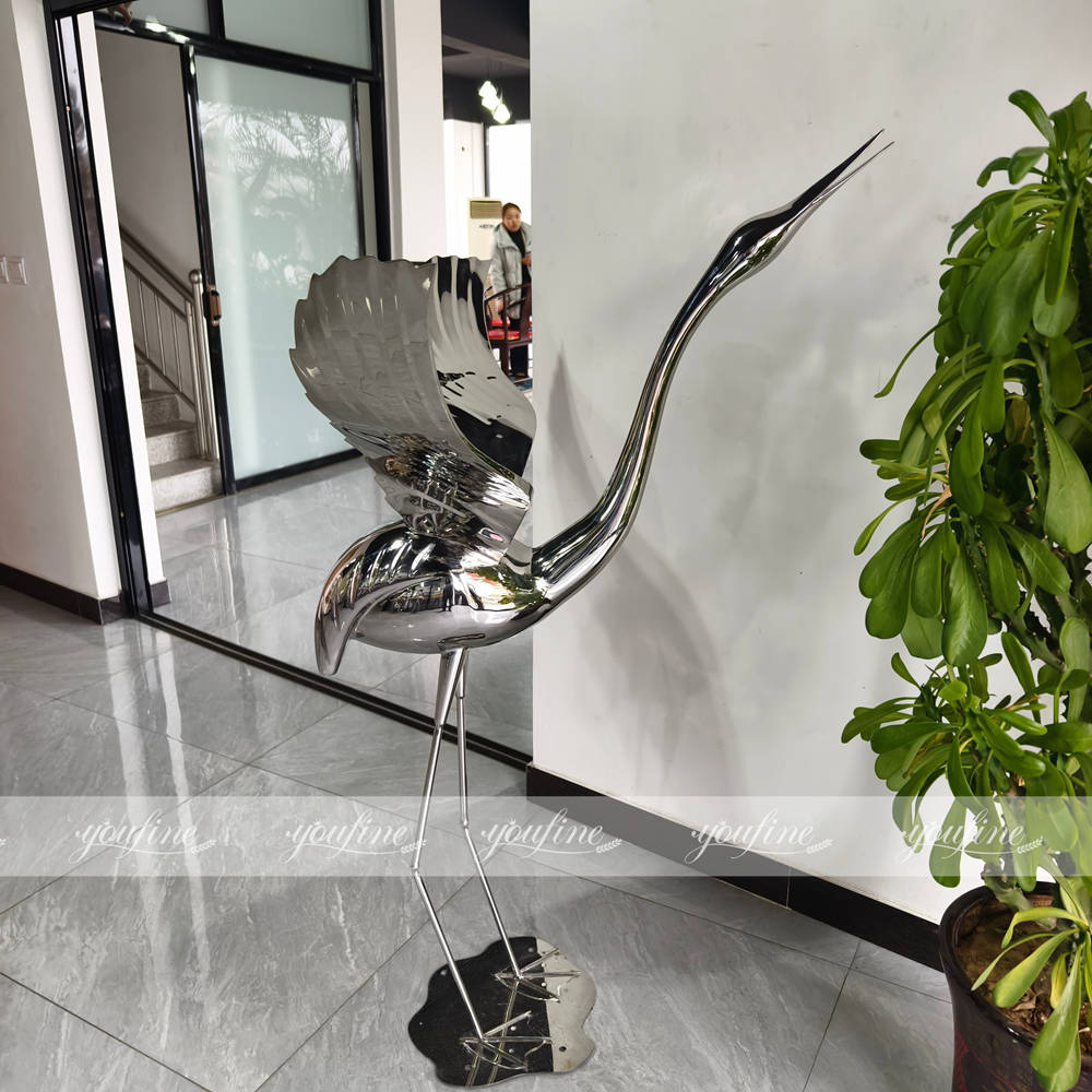 stainless steel metal heron sculpture for interior decor