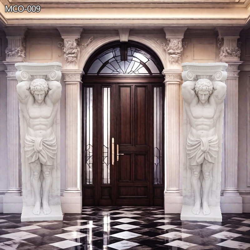 white natural Marble Male Statue Column