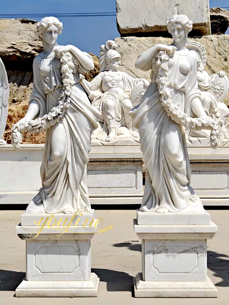 marble female statue with flower for sale