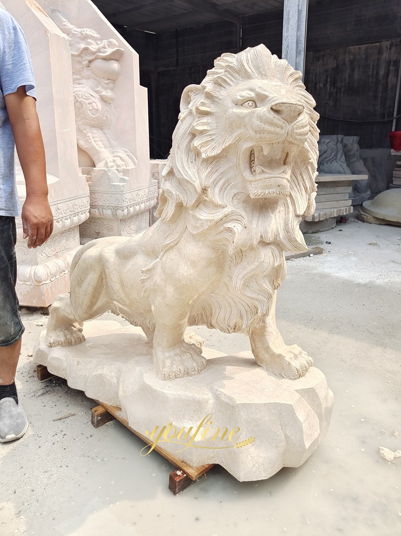 4 Feet High beige marble Lion Statue