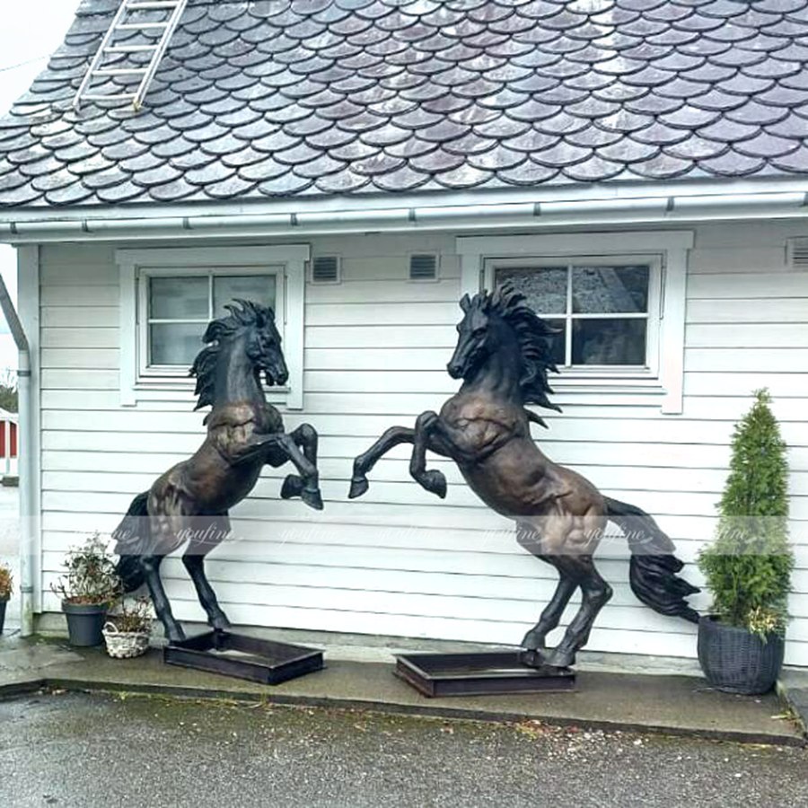 American bronze rearing horse sculpture