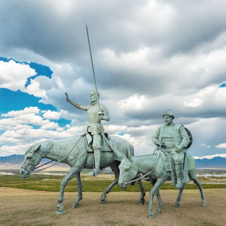 Antique Bronze Don Quixote and Sancho Panza Statue