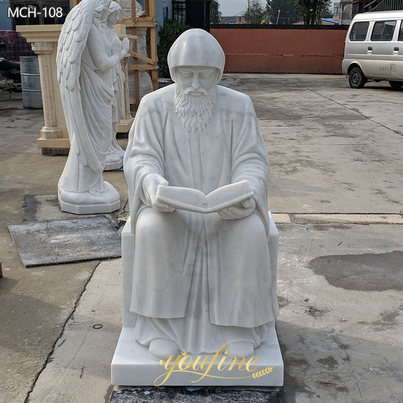 Life Size Marble Sitting St Charbel Statue details