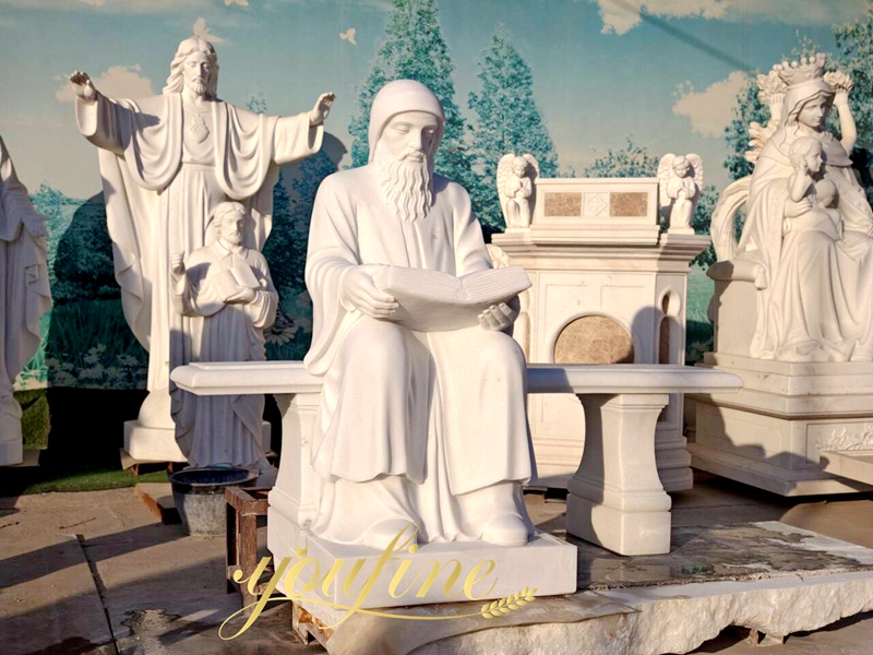 Life Size white Marble Sitting St Charbel Statue