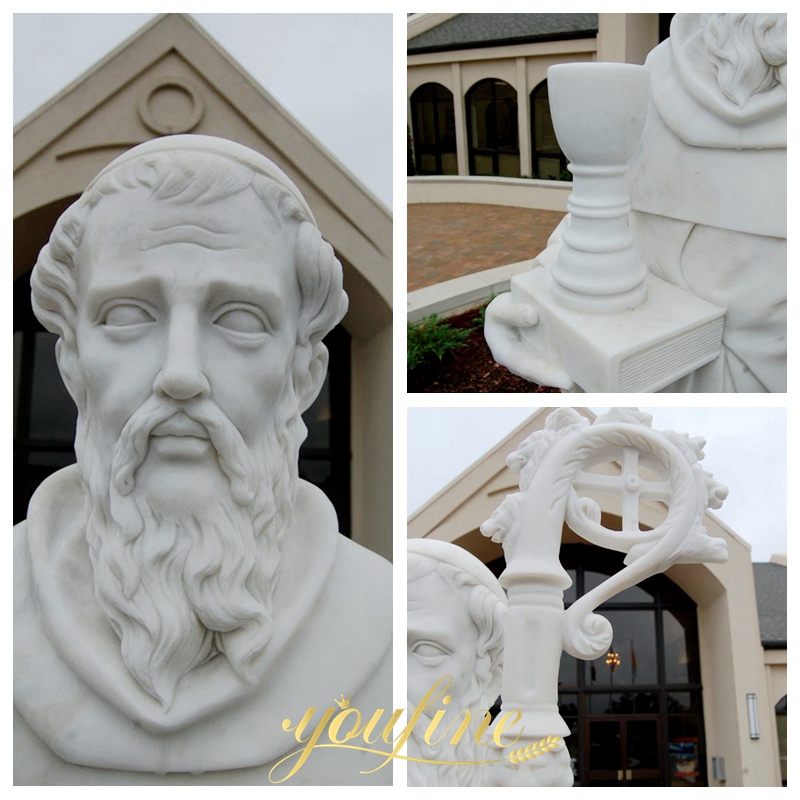 Outdoor Marble St Benedict Statue details