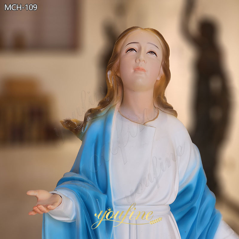 Painted marble our lady of immaculate conception statue details