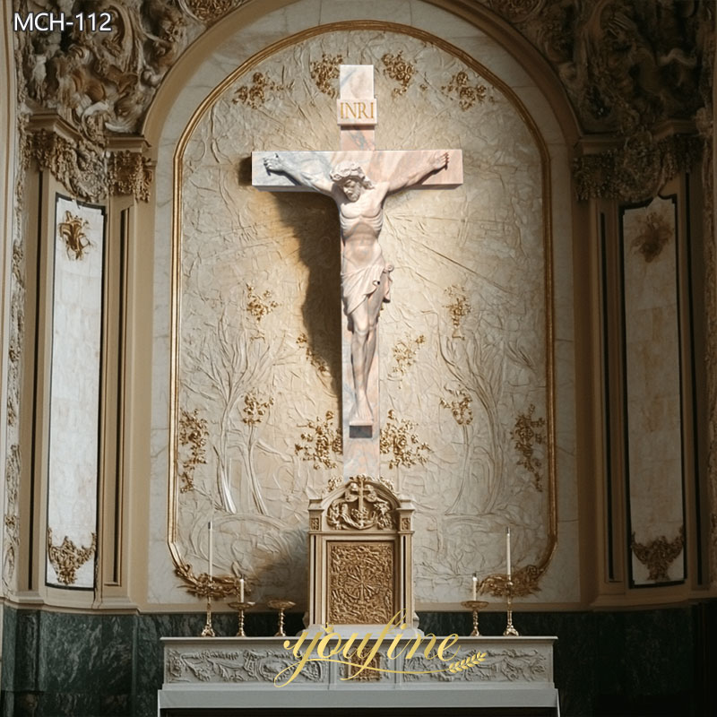 Religious Marble Altar Jesus Statue on Cross for Sale MCH-112