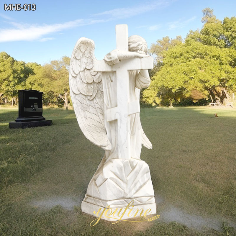 Marble Gravestone Angel with Cross Memorial