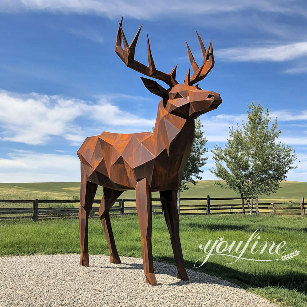 corten steel abstract deer sculpture