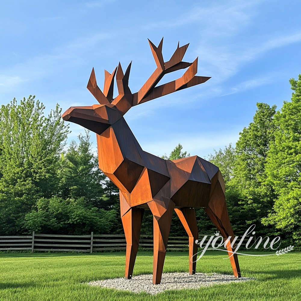 decorative life size corten steel deer sculpture