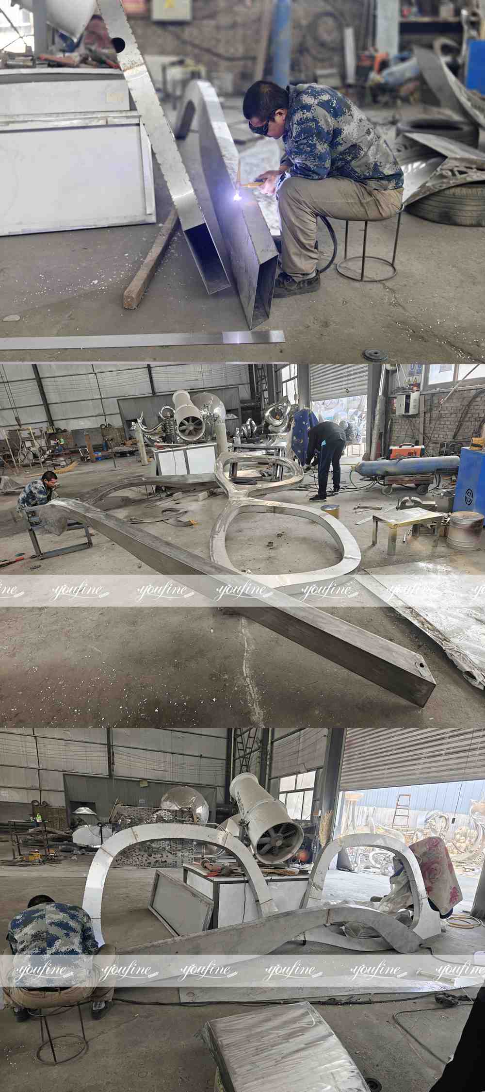 large metal glasses sculpture production