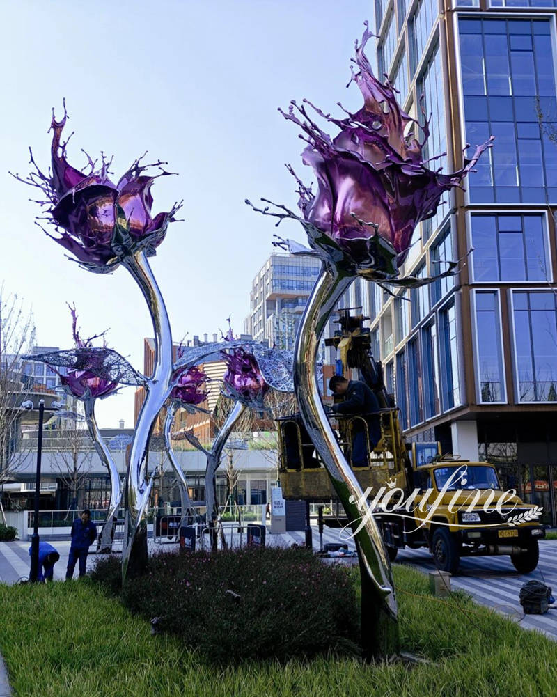 stainless steel flower sculpture for outdoor shopping mall decor