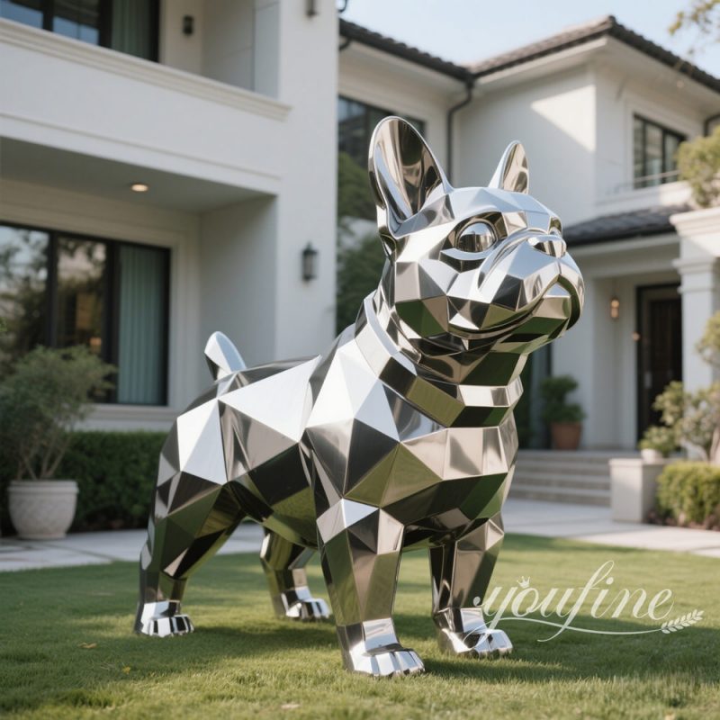 life size stainless steel bulldog sculpture