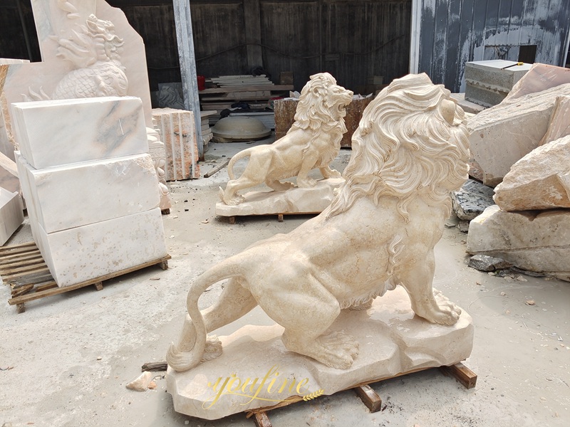 marble Lion Statue Decorative Garden Playground Animal Sculpture