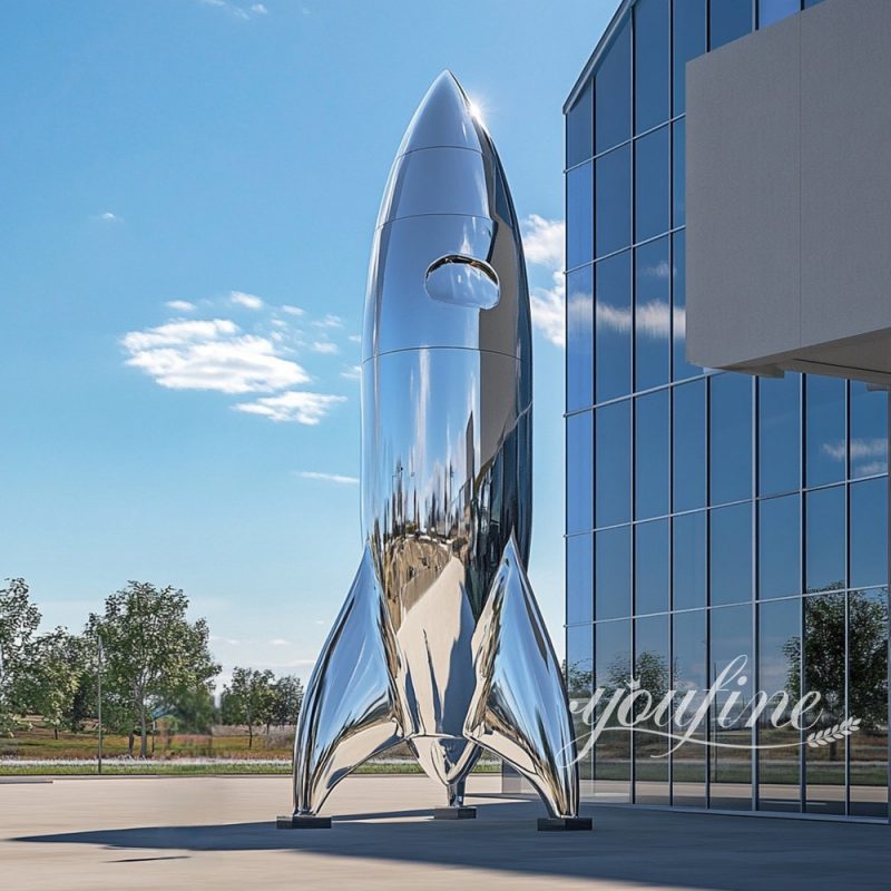large metal rocket sculpture