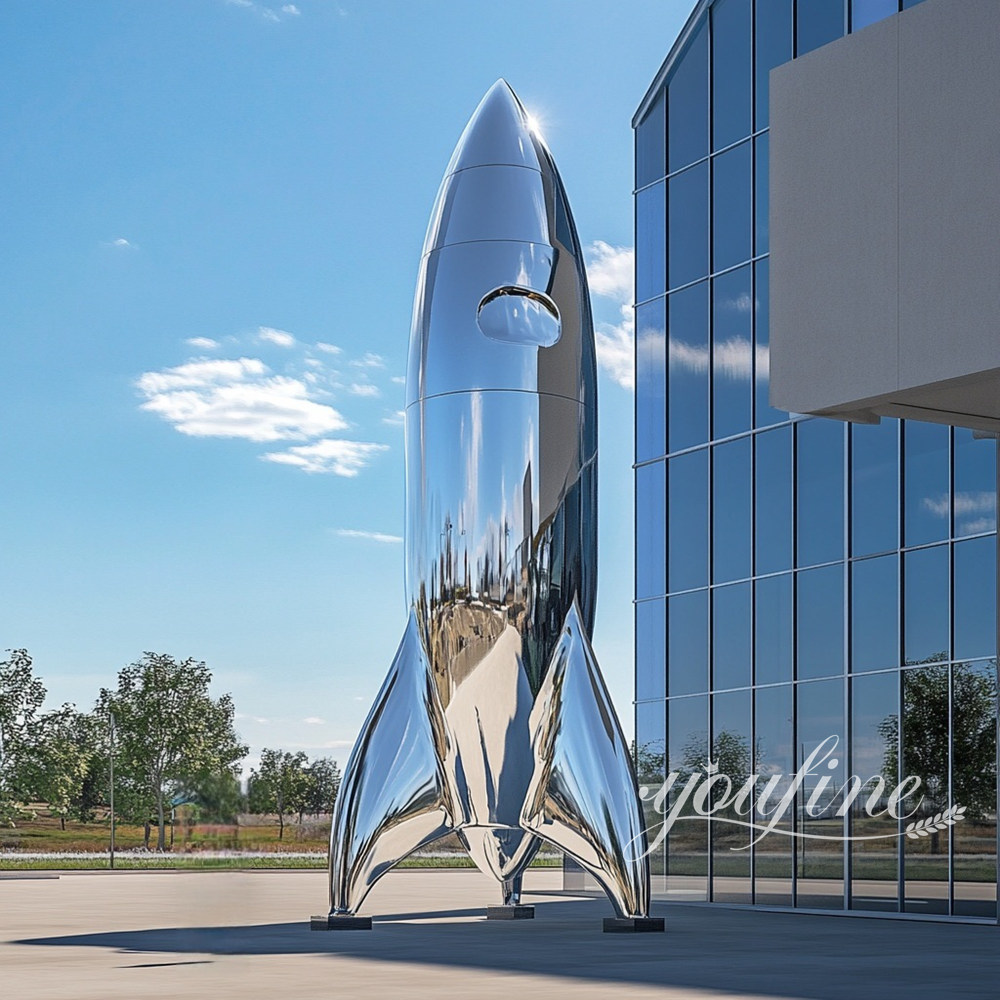 large metal rocket sculpture