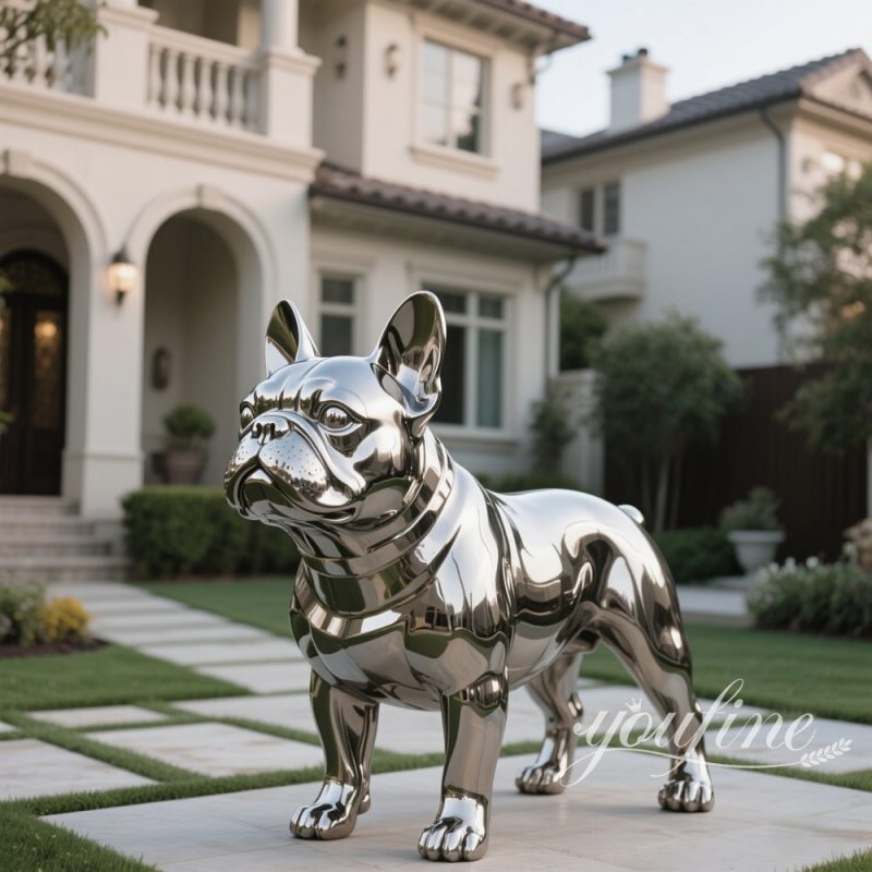 polished metal bulldog sculpture