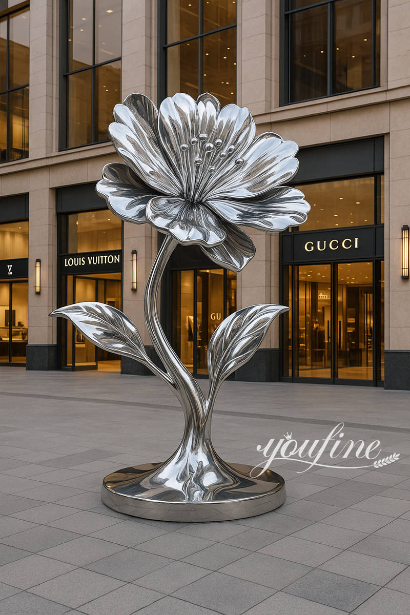 modern stainless steel flower sculpture for hall decor
