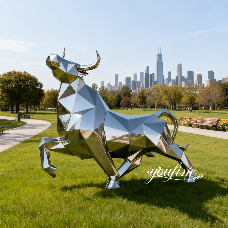 Contemporary Stainless Steel Geometric Bull Sculpture SSD-085