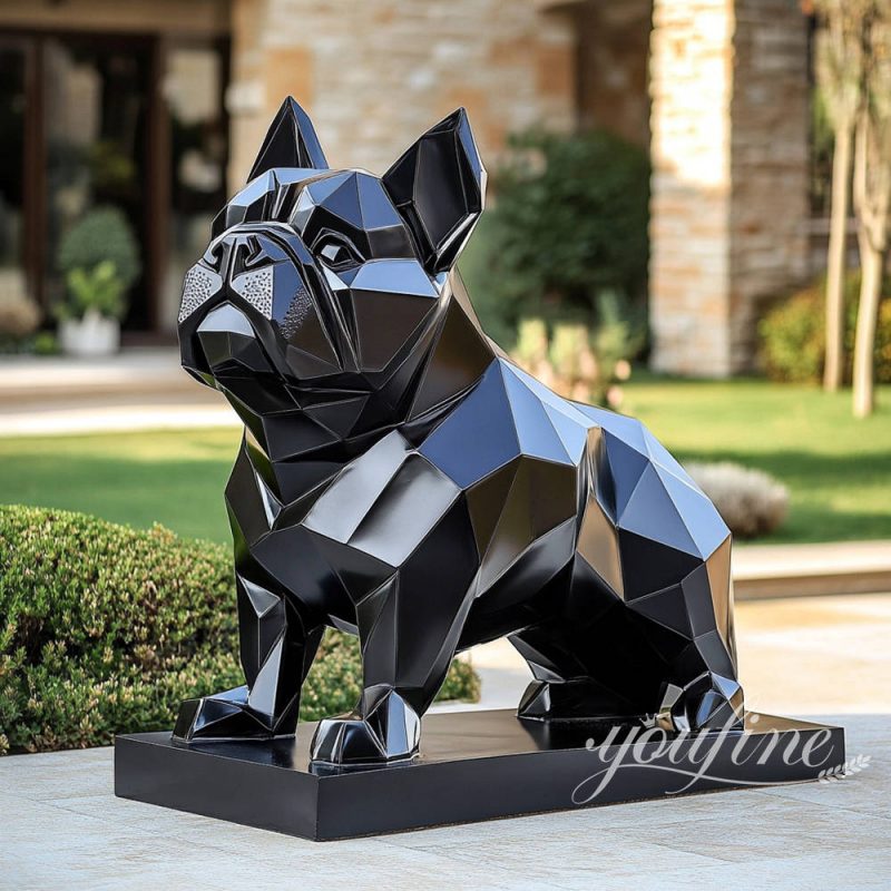 black stainless steel bulldog sculpture
