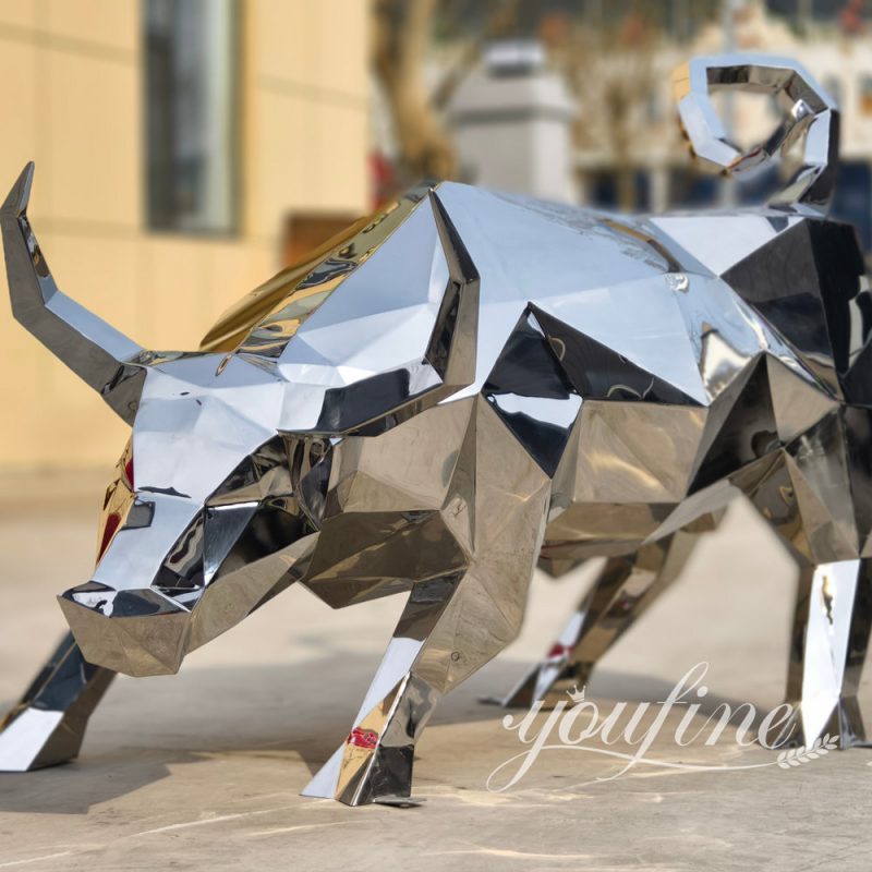 life size stainless steel geometric bull sculpture