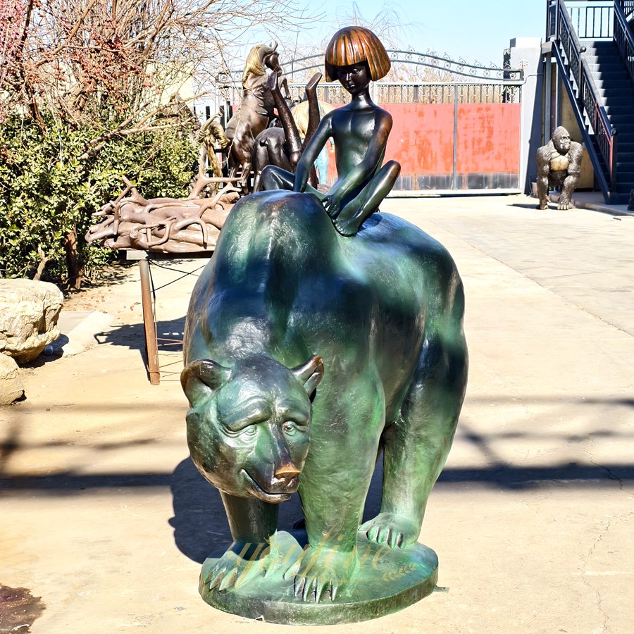 Boy And Bear Bronze Statue