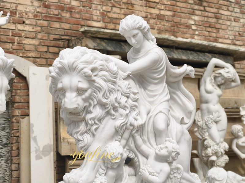 Goddess riding lion statue details