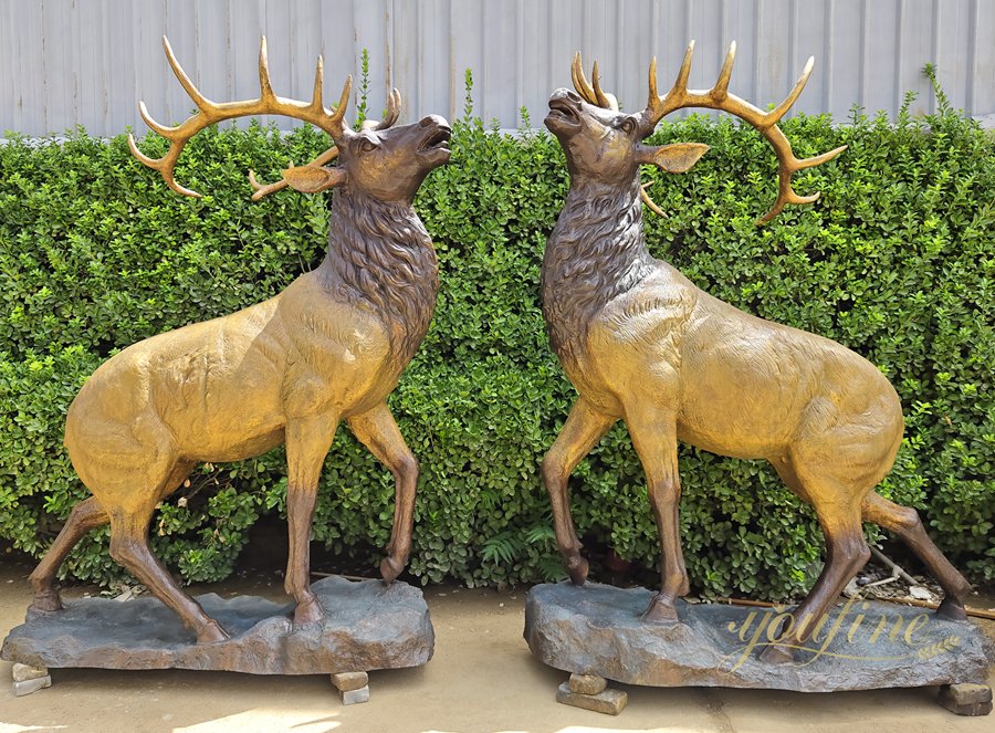 Top 1 Twin Roaring Bronze Elk Statues