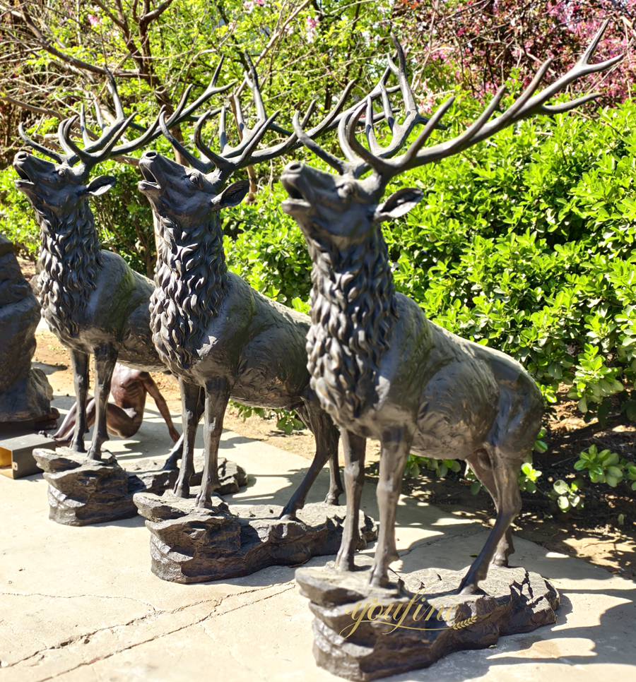Top 2 Standing Bronze Stag on Rock Bases