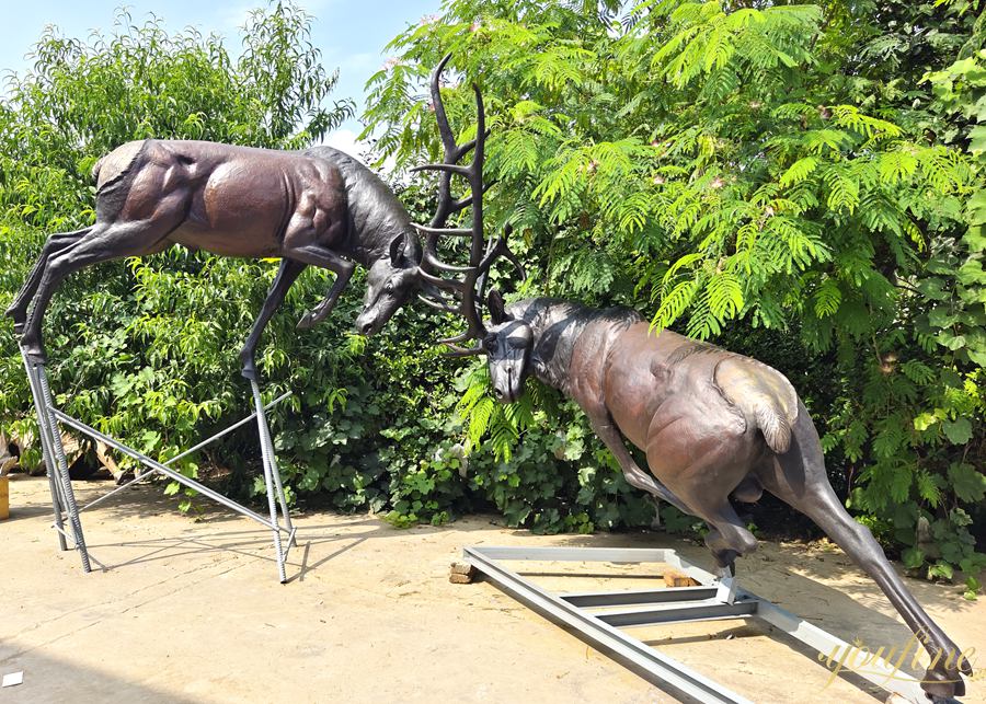 Top 4 Ferocious Bronze Elk Duel Sculptures