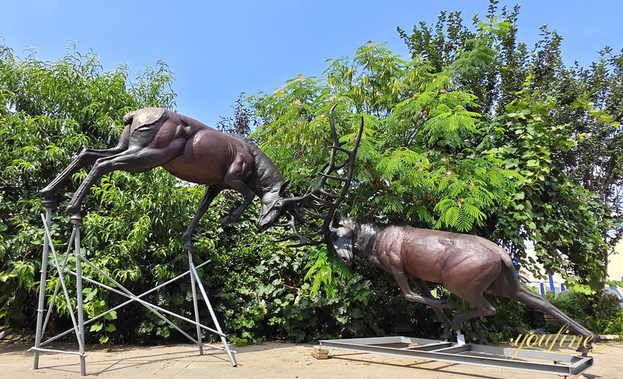 Top 4 Ferocious Bronze Elk Duel Statues