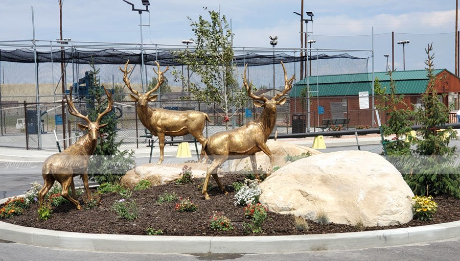 conic Trio of Standing Bronze Elk Statues RV Park and Resort