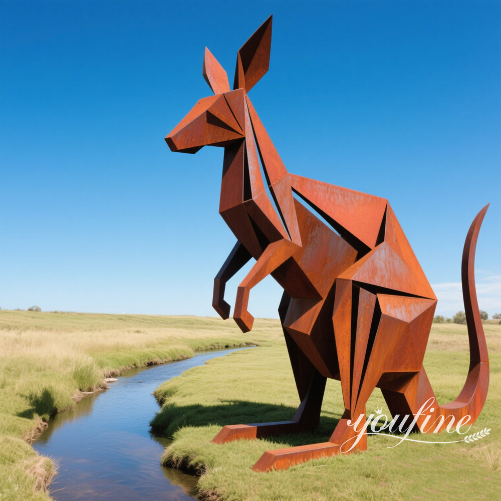large corten steel kagraoo sculpture
