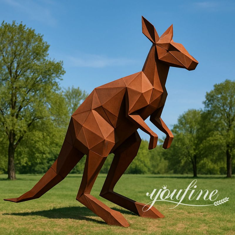 large corten steel kangaroo sculpture